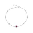 thumbnail image 1 of Gem Stone King 10K White Gold Red Created Ruby and White Lab Grown Diamond Four Leaf Clover Bracelet for Women | 0.34 Cttw | Round 3MM | 7 inch + 2 inch Extender, 1 of 6