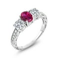 thumbnail image 1 of Gem Stone King 10K White Gold Red Created Ruby and Lab Grown Diamond Engagement Ring for Women | 1.97 Cttw | Oval 7X5MM | Gemstone July Birthstone | Size 8, 1 of 5