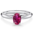 thumbnail image 1 of Gem Stone King 10K White Gold Red Created Ruby Solitaire Engagement Ring for Women (0.85 Cttw, Oval 7X5MM, Gemstone July Birthstone, Size 7), 1 of 4