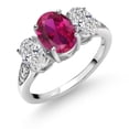 thumbnail image 1 of Gem Stone King 10K White Gold Red Created Ruby and White Lab Grown Diamond Engagement Ring for Women | 2.19 Cttw | Oval 8X6MM | Gemstone July Birthstone | Available in Size 5,6,7,8,9, 1 of 5