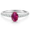 thumbnail image 1 of Gem Stone King 10K White Gold Red Created Ruby and White Lab Grown Diamond Soitaire Engagement Ring for Women (1.03 Cttw, Oval 7X5MM, Gemstone July Birthstone, Available in Size 5, 6, 7, 8, 9), 1 of 4