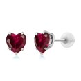 thumbnail image 1 of Gem Stone King 10K White Gold Red Created Ruby Women Stud Earrings (1.92 Cttw, Heart Shape 6MM), 1 of 3