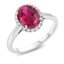 Gem Stone King 10K White Gold Red Created Ruby and Diamond Engagement Ring for Women (2.00 Cttw, Oval Cut 9X7MM)