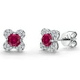 thumbnail image 1 of Gem Stone King 10K White Gold Red Created Ruby and White Lab Grown Diamond Stud Earrings for Women | 0.62 Cttw | Gemstone July Birthstone | Round 4MM, 1 of 6