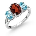 thumbnail image 1 of Gem Stone King 10K White Gold Red Garnet Blue Zircon and White Lab Grown Diamond 3 Stone Engagement Ring for Women (2.84 Cttw, Gemstone Birthstone, Available in Size 5, 6, 7, 8, 9), 1 of 5