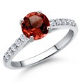 thumbnail image 1 of Gem Stone King 10K White Gold Red Garnet and Lab Grown Diamond Engagement Ring for Women | 1.40 Cttw | Round 6.5MM | Gemstone January Birthstone | Size 5, 1 of 6