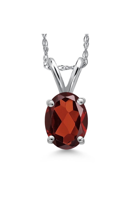 10K White Gold Red Garnet Pendant Necklace for Women | 0.87 Cttw | Gemstone January Birthstone | Oval 7X5MM | With 18 inch Chain