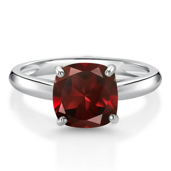 Gem Stone King 10K White Gold Red Garnet Solitaire Engagement Ring for Women (2.60 Cttw, Cushion 8MM, Gemstone January Birthstone, Available in Size 5, 6, 7, 8, 9)