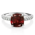 thumbnail image 1 of Gem Stone King 10K White Gold Red Garnet and White Lab Grown Diamond Engagement Ring for Women (2.80 Cttw, Cushion 8MM, Gemstone January Birthstone, Size 9), 1 of 4
