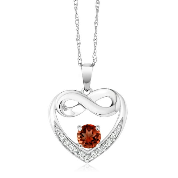 Gem Stone King 10K White Gold Red Garnet and White Lab Grown Diamond Heart and Infinity Pendant Necklace for Women (1.42 Cttw, Round 5MM, with 18 inch Silver Chain)