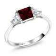 thumbnail image 1 of Gem Stone King 10K White Gold Red Garnet and White Moissanite 3 Stone Engagement Ring for Women (1.24 Cttw, January Birthstone, Princess Center 5MM, Trillion 3.5MM, Size 9), 1 of 5