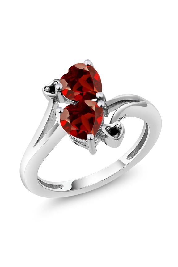 10K White Gold Red Garnet and Diamond Accent Women Heart Shape Ring (1.83 Cttw, Gemstone Birthstone, Size 5)