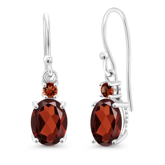 Gem Stone King 10K White Gold Red Garnet and Red Garnet Dangle Earrings for Women (2.58 Cttw, Gemstone Birthstone, Oval 8x6mm)