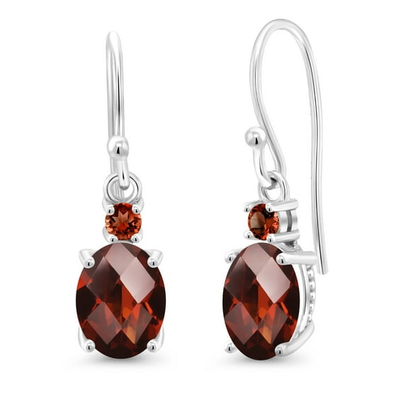 Gem Stone King 10K White Gold Red Garnet and Red Garnet Dangle Earrings for Women (2.98 Cttw, Gemstone Birthstone, Oval 8x6mm)