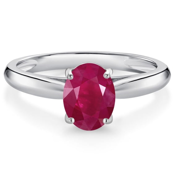 Gem Stone King 10K White Gold Red Ruby Solitaire Engagement Ring for Women (1.60 Cttw, Oval 8X6MM, Gemstone July Birthstone, Available in Size 5, 6, 7, 8, 9)