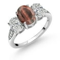 thumbnail image 1 of Gem Stone King 10K White Gold Red Tiger Eye, White Lab Grown Diamond Engagement Ring for Women | 2.09 Cttw | Oval 8X6MM | Gemstone Birthstone | Size 7, 1 of 5