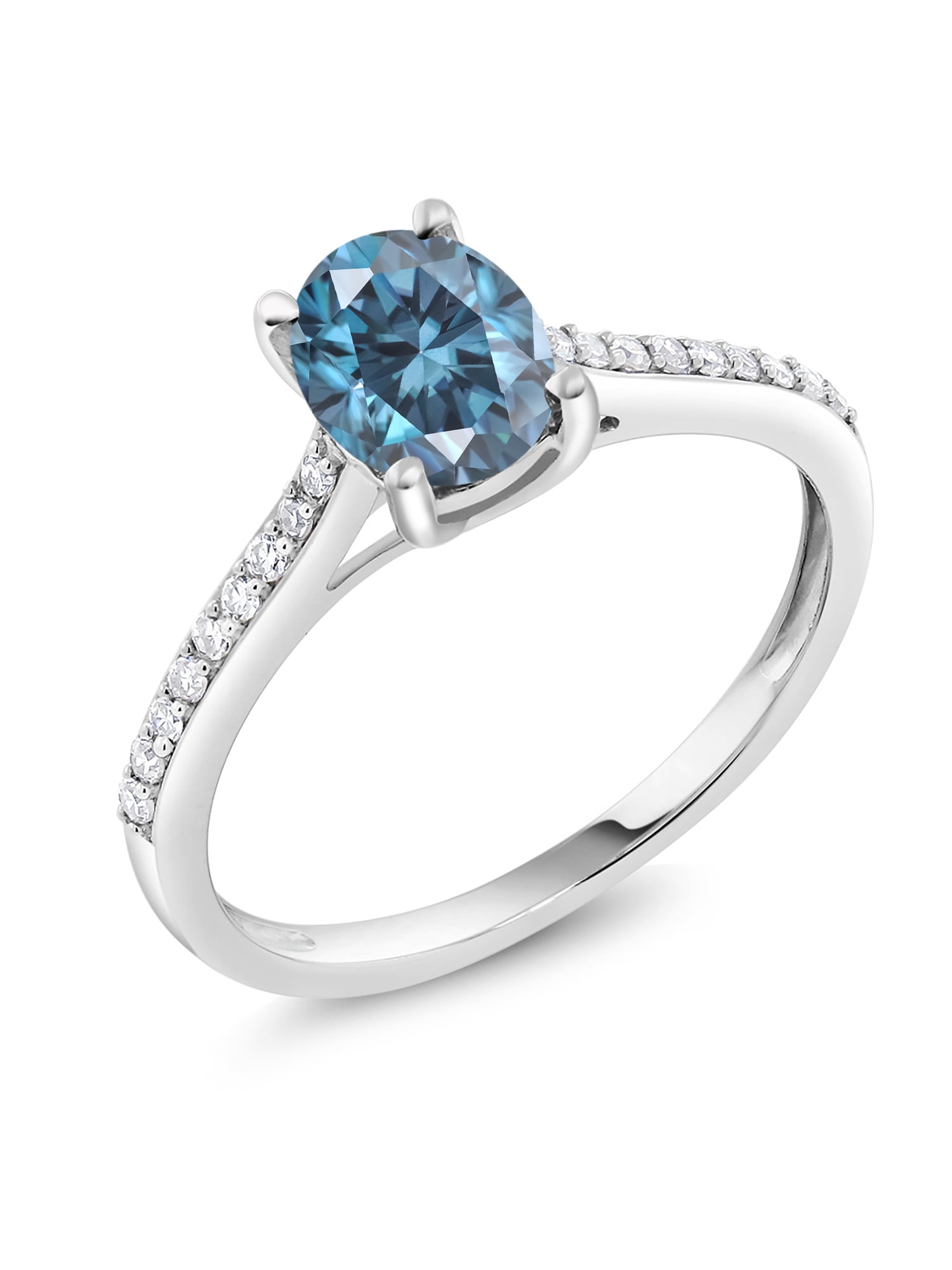 Gem Stone King 10K White Gold Ring Oval Persian Blue Moissanite