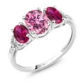 thumbnail image 1 of Gem Stone King 10K White Gold 3-Stone Ring Oval Pink Moissanite and Created Ruby Red (1.92 Cttw, Size 5), 1 of 4
