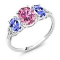 thumbnail image 1 of Gem Stone King 10K White Gold 3-Stone Ring Oval Pink Moissanite and Tanzanite Blue (1.82 Cttw, Size 5), 1 of 4