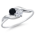 thumbnail image 1 of Gem Stone King 10K White Gold Round Black Onyx and White Zirconia Ring for Women (0.45 Cttw, Round 3.5MM, Gemstone December Birthstone, Size 7), 1 of 6