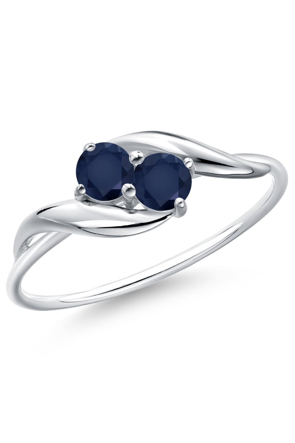 10K White Gold Round Blue Sapphire Ring for Women (0.44 Cttw, Round 3.5MM, Gemstone September Birthstone, Size 8)