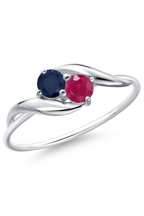 10K White Gold Round Blue Sapphire and Red Ruby Ring for Women (0.47 Cttw, Round 3.5MM, Gemstone September Birthstone, Size 9)