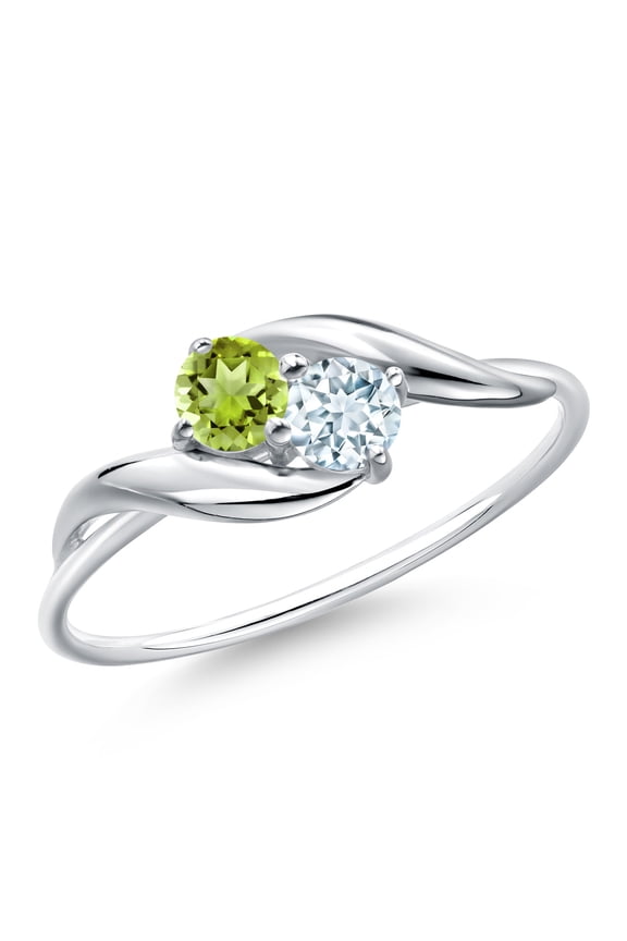 10K White Gold Round Green Peridot and Sky Blue Aquamarine Ring for Women (0.38 Cttw, Round 3.5MM, Gemstone August Birthstone, Size 6)