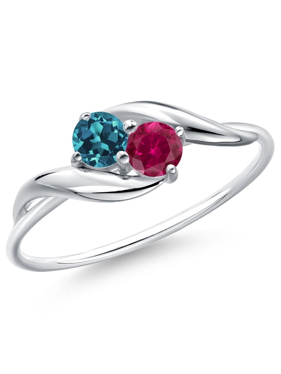 10K White Gold Round London Blue Topaz and Red Created Ruby Ring for Women (0.47 Cttw, Round 3.5MM, Gemstone November Birthstone, Size 6)