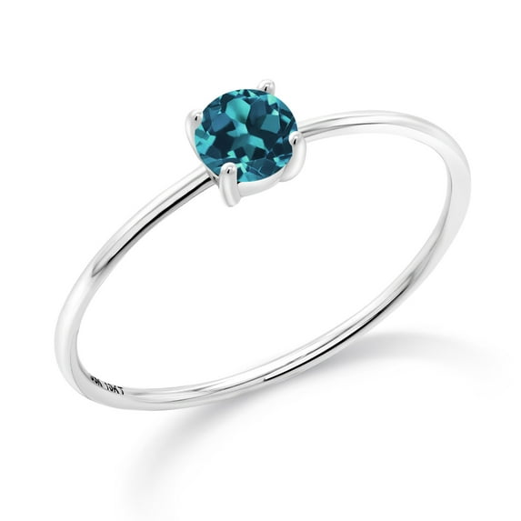 Gem Stone King 10K White Gold Round London Blue Topaz Women Engagement Ring (0.33 Cttw, Gemstone Birthstone, Available in Size 5, 6, 7, 8, 9)