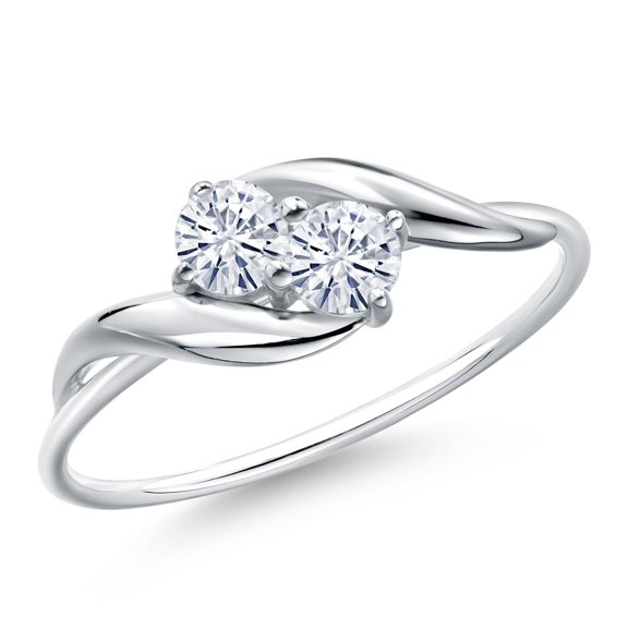 Gem Stone King 10K White Gold Round Moissanite Ring for Women (0.32 Cttw, Round 3.5MM, Gemstone Birthstone, Size 8)