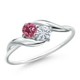 thumbnail image 1 of Gem Stone King 10K White Gold Round Pink Tourmaline and White Moissanite Ring for Women (0.31 Cttw, Round 3.5MM, Gemstone October Birthstone, Size 6), 1 of 3