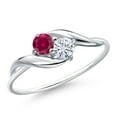 thumbnail image 1 of Gem Stone King 10K White Gold Round Red Created Ruby and White Moissanite Ring for Women (0.41 Cttw, Round 3.5MM, Gemstone July Birthstone, Size 9), 1 of 3