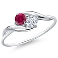 thumbnail image 1 of Gem Stone King 10K White Gold Round Red Created Ruby and White Zirconia Ring for Women (0.57 Cttw, Round 3.5MM, Gemstone July Birthstone, Size 8), 1 of 6