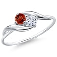 thumbnail image 1 of Gem Stone King 10K White Gold Round Red Garnet and White Moissanite Ring for Women (0.36 Cttw, Round 3.5MM, Gemstone January Birthstone, Size 8), 1 of 6