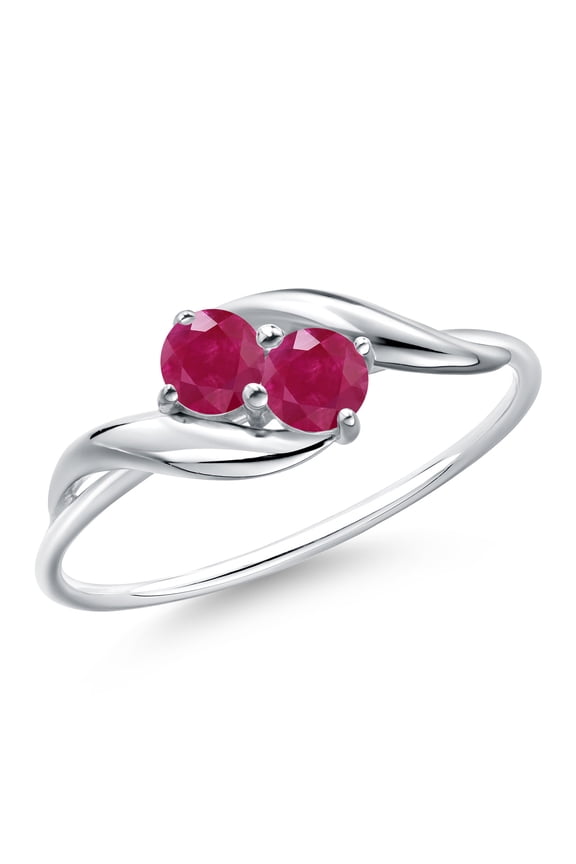 10K White Gold Round Red Ruby Ring for Women (0.50 Cttw, Round 3.5MM, Gemstone July Birthstone, Size 8)