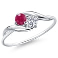 thumbnail image 1 of Gem Stone King 10K White Gold Round Red Ruby and White Lab Grown Diamond Ring for Women (0.42 Cttw, Round 3.5MM, Gemstone July Birthstone, Size 7), 1 of 6