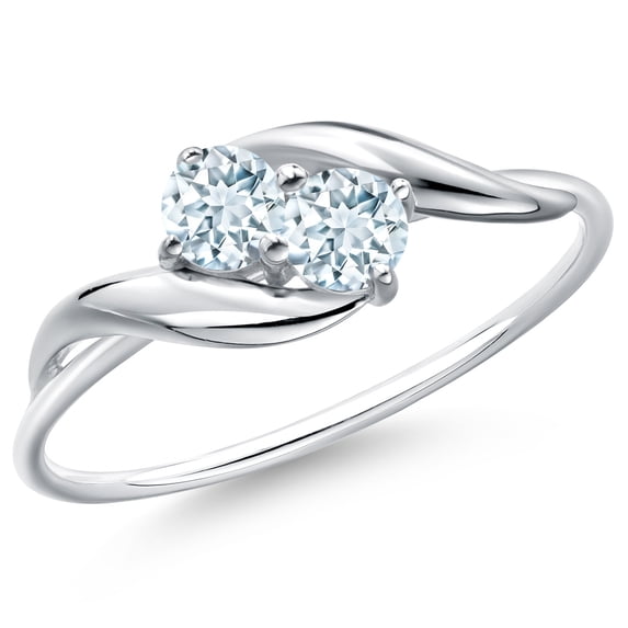 Gem Stone King 10K White Gold Round Sky Blue Aquamarine Ring for Women (0.34 Cttw, Round 3.5MM, Gemstone March Birthstone, Size 9)