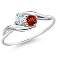 thumbnail image 1 of Gem Stone King 10K White Gold Round Sky Blue Aquamarine and Red Garnet Ring for Women (0.37 Cttw, Round 3.5MM, Gemstone March Birthstone, Size 8), 1 of 6