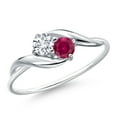 thumbnail image 1 of Gem Stone King 10K White Gold Round Lab Grown Diamond and Red Created Ruby Ring for Women | 0.42 Cttw | Round 3.5MM | Gemstone April Birthstone | Wedding Engagement Anniversary Promise Ring | Size 8, 1 of 4