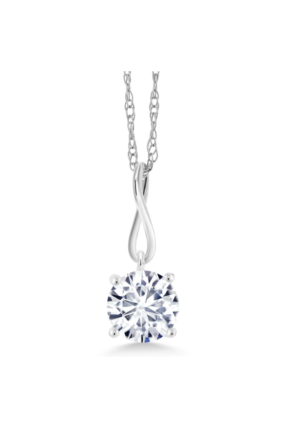 10K White Gold Round White Moissanite Pendant Necklace for Women (1.00 Cttw, with 18 inch Chain)