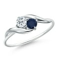 thumbnail image 1 of Gem Stone King 10K White Gold Round White Topaz and Blue Sapphire Ring for Women (0.44 Cttw, Round 3.5MM, Gemstone November Birthstone, Size 5), 1 of 3