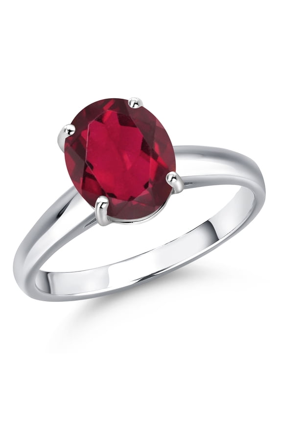 10K White Gold Ruby Red Mystic Quartz Engagement Ring for Women | 1.80 Cttw | Oval 9X7MM | Gemstone Birthstone | Size 5