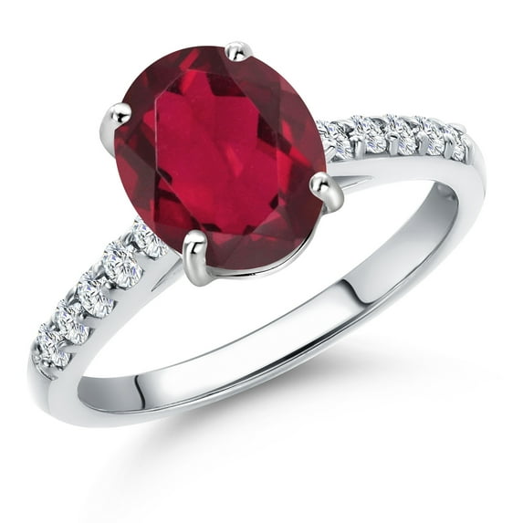 Gem Stone King 10K White Gold Ruby Red Mystic Quartz and Lab Grown Diamond Engagement Ring for Women | 2.00 Cttw | Oval 9X7MM | Gemstone Birthstone | Size 7