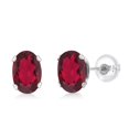 thumbnail image 1 of Gem Stone King 10K White Gold Ruby Red Mystic Topaz Stud Earrings for Women Men (1.00 Cttw, Gemstone Birthstone, Oval 6X4MM), 1 of 6