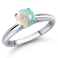 thumbnail image 1 of Gem Stone King 10K White Gold Simulated White Opal Solitaire Engagement Ring for Women | 0.30 Cttw | Round Cabochon 6MM | Gemstone October Birthstone | Size 8, 1 of 6