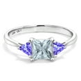 thumbnail image 1 of Gem Stone King 10K White Gold Sky Blue Aquamarine Blue Tanzanite 3-Stone Engagement Ring for Women | 0.84 Cttw | Princess 5MM | Trillion 3.5MM | Wedding Engagement Anniversary Promise Ring | Size 5.5, 1 of 5