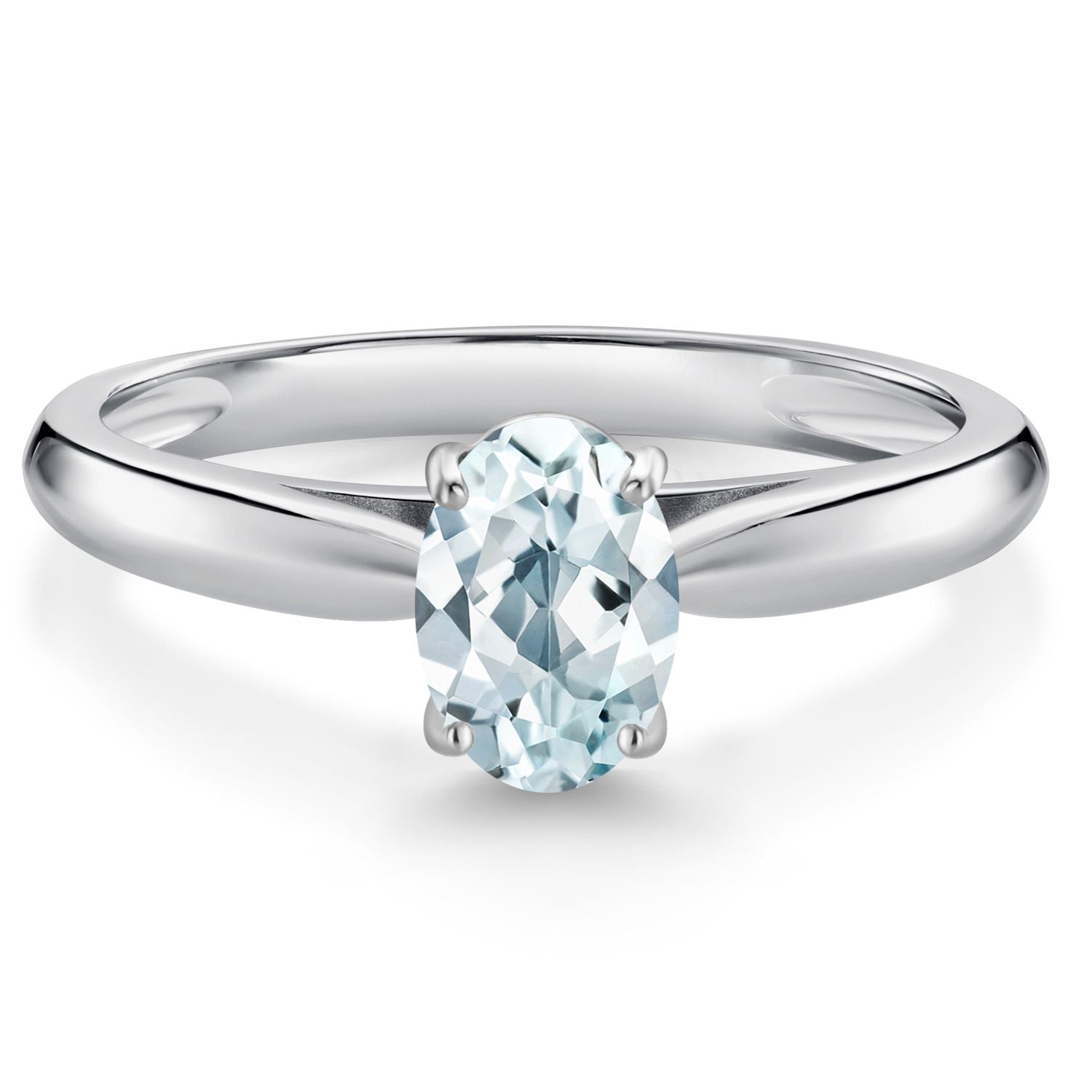 Gem Stone King 10K White Gold Sky Blue Aquamarine Solitaire Engagement Ring for Women (0.75 Cttw, Oval 7X5MM, Gemstone March Birthstone, Size 6)