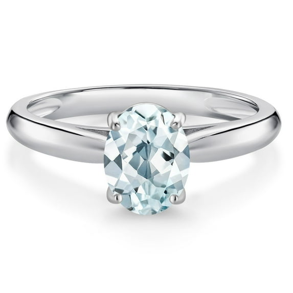 Gem Stone King 10K White Gold Sky Blue Aquamarine Solitaire Engagement Ring for Women (1.20 Cttw, Oval 8X6MM, Gemstone March Birthstone, Available in Size 5, 6, 7, 8, 9)