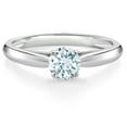 thumbnail image 1 of Gem Stone King 10K White Gold Sky Blue Aquamarine Solitaire Engagement Ring for Women (0.50 Cttw, Round 5MM, Available in Size 5, 6, 7, 8, 9), 1 of 4