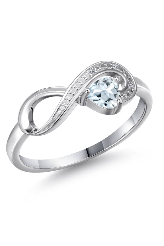 10K White Gold Sky Blue Aquamarine and White Diamond Accent Infinity Ring for Women (0.26 Cttw, Heart Shape 4MM, Gemstone March Birthstone, Size 6)